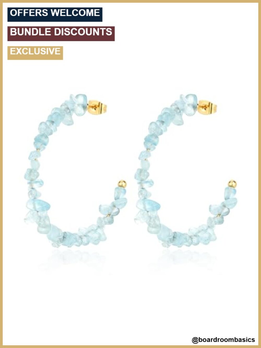 Natural Gemstone C Shaped Hoop Earrings 18k Gold Plated Stone Beaded